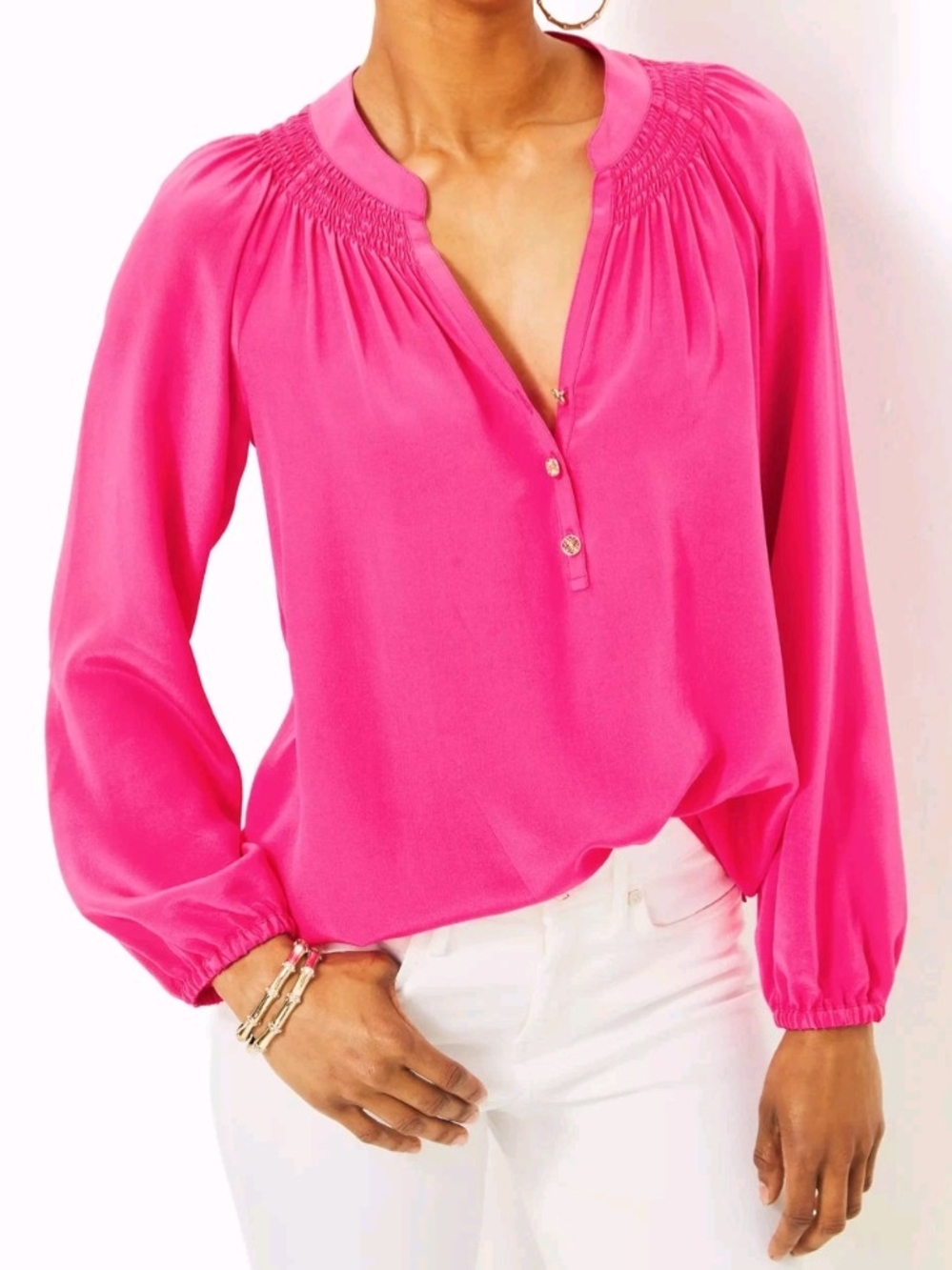 Lilly Pulitzer Elsa Silk Top Womens XS Pink Resortwear Blouse Shirt